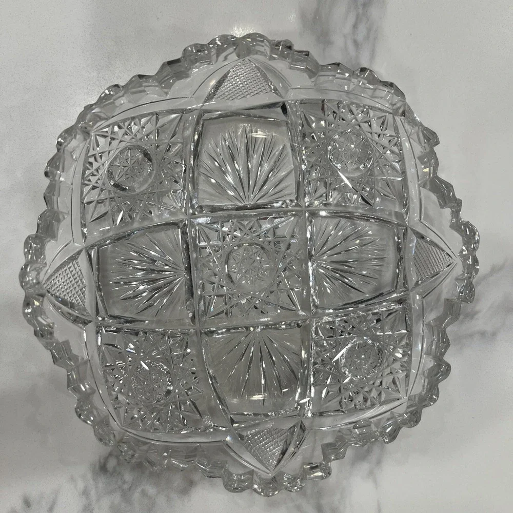 Vtg American Brilliant Period Cut Glass Lead Crystal Sawtooth Rim 6